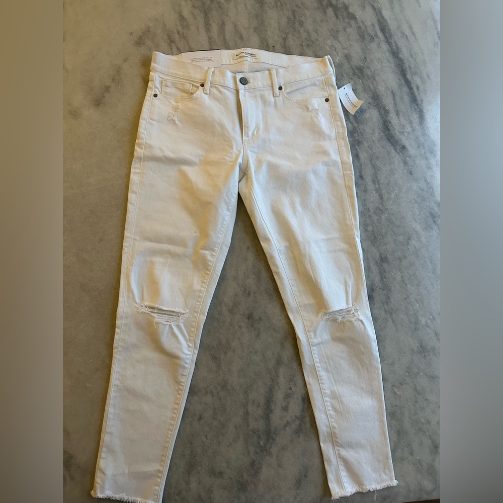 Banana Republic White Ripped Skinny Ankle Jeans Size 28 NWT